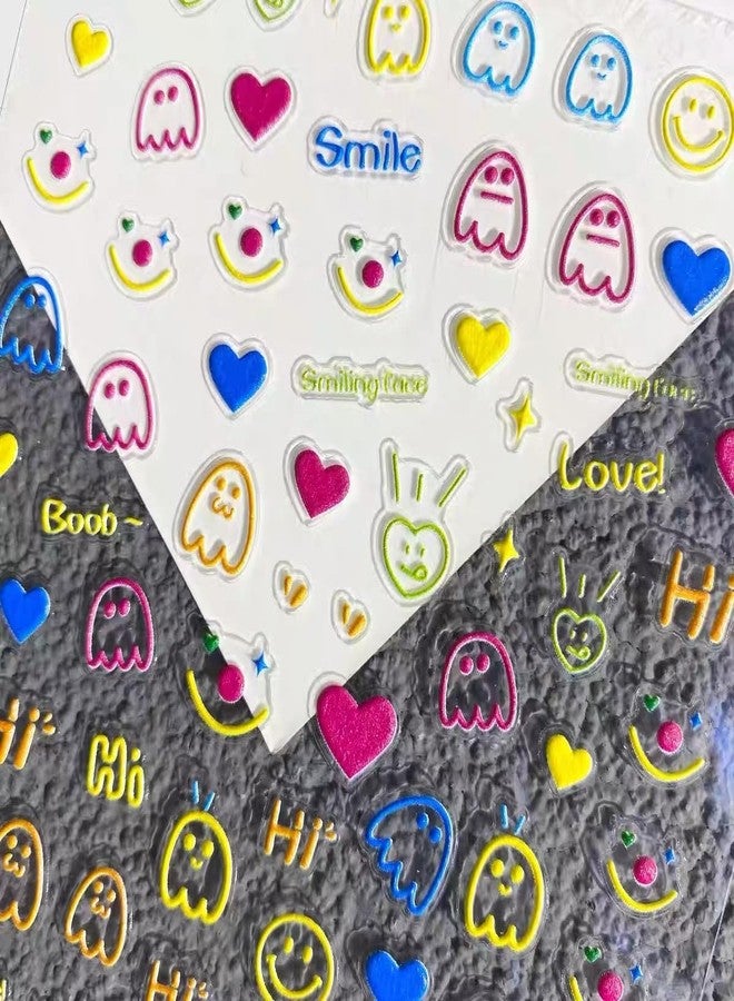 Dedyel Cute Face Nail Stickers 5D Embossed Simple Graffiti Self-Adhesive Stickers for Nail Art Decoration for Men Women Couples - Image 4